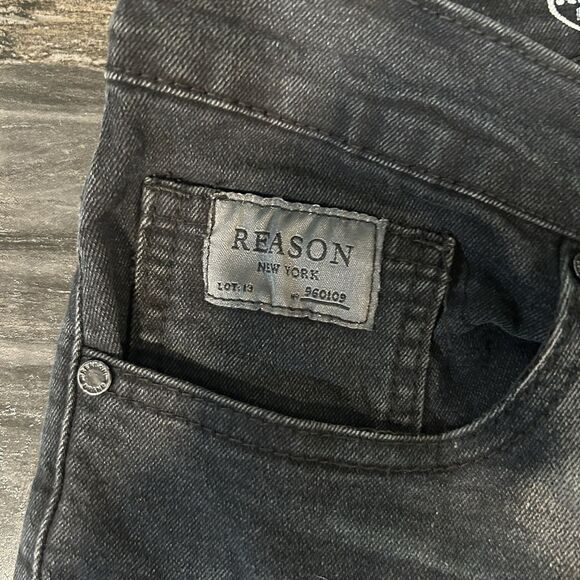 Reason Mens Jeans 34x28 Distressed Indie Hip Hop Streetwear Hand Crafted Denim - Picture 7 of 14